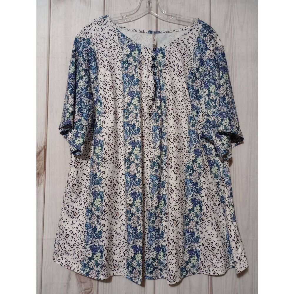 ZoLucky Shirt Ladies 3x Blue‎ Ditsy Floral
